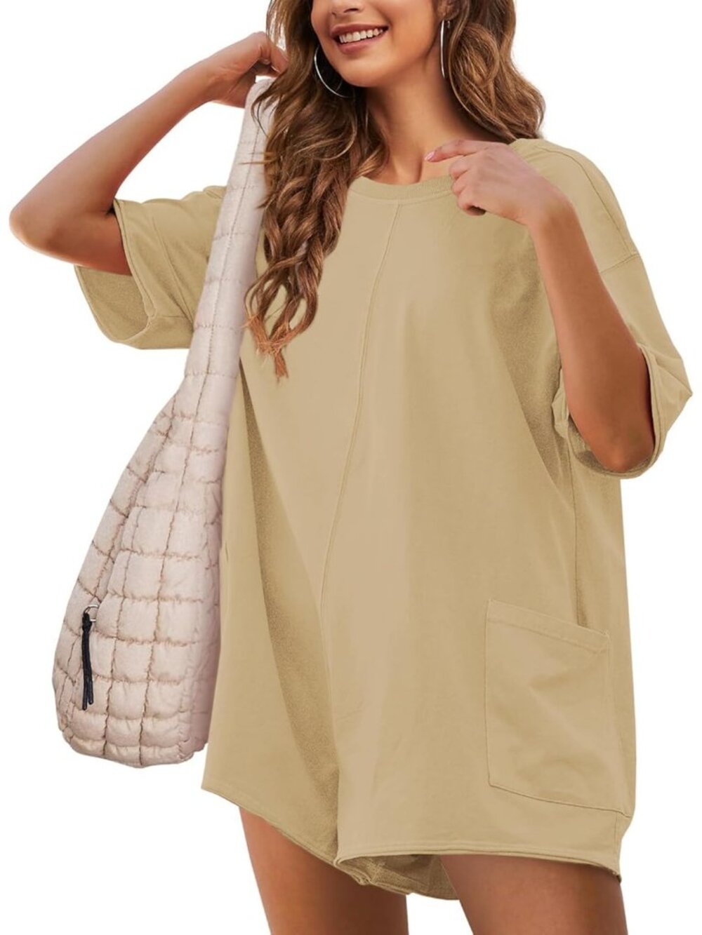 Women's Dark Khaki Casual Oversized Athletic Overall Workout Hot Shot Tee Romper